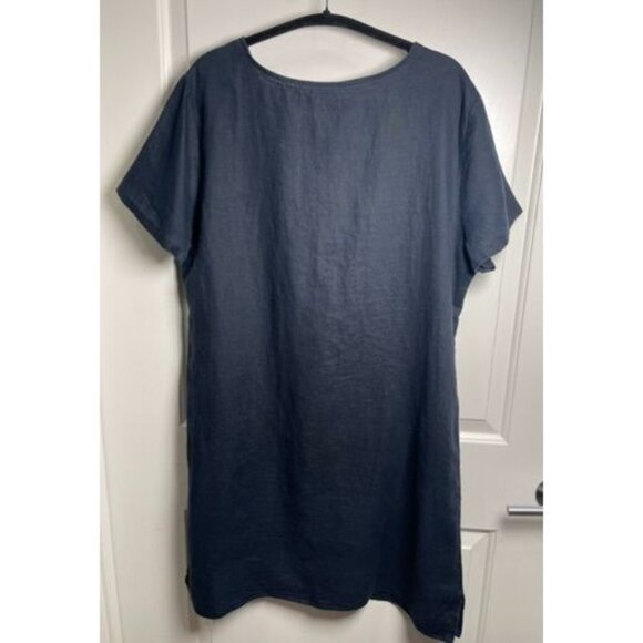L.L.Bean Linen Navy Shift Dress Sz 18 Coastal Grandmother Quiet Luxury Layering - Picture 2 of 7